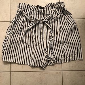 Striped High-Waisted Shorts with Tie